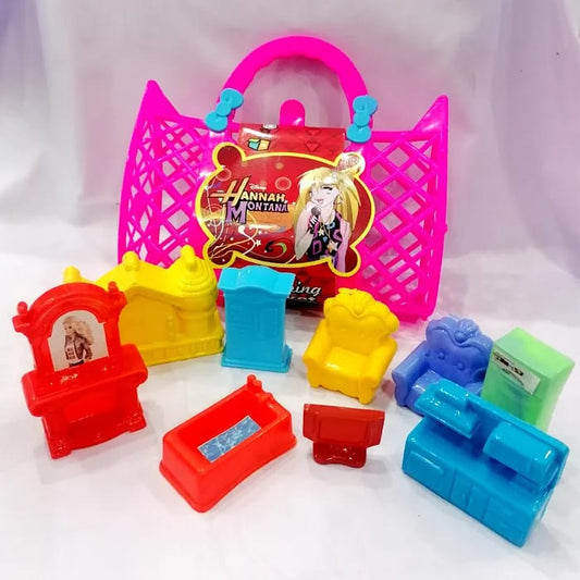 Glam & Grace Doll House Accessories Shopping Bag Toy Set – 10 Pcs Plastic Furniture for Kids