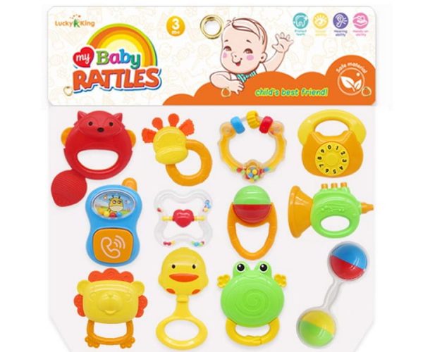 Glam & Grace Baby Rattles Set – Newborn Hand Bells Toy for 0-12 Months, Pack of 12