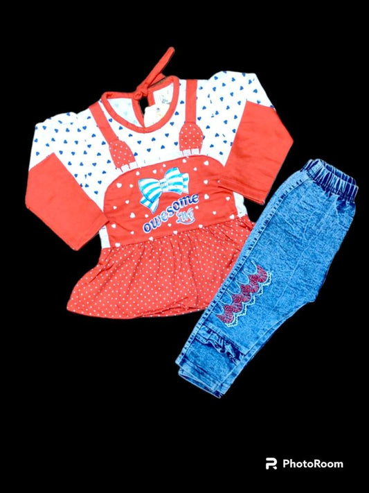 Glam & Grace Girl's Jersey Lycra Printed T-Shirt & Pant Set