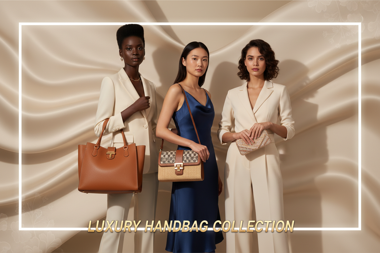 i want creamy backgroung and 3D banner In which hot female models look real with handbags its for handbag collection