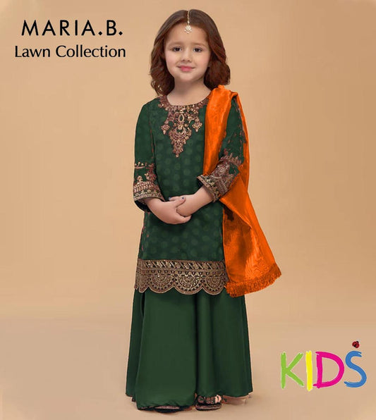 3 Pcs Girl's Lawn Embroidered Unstitched Suit
