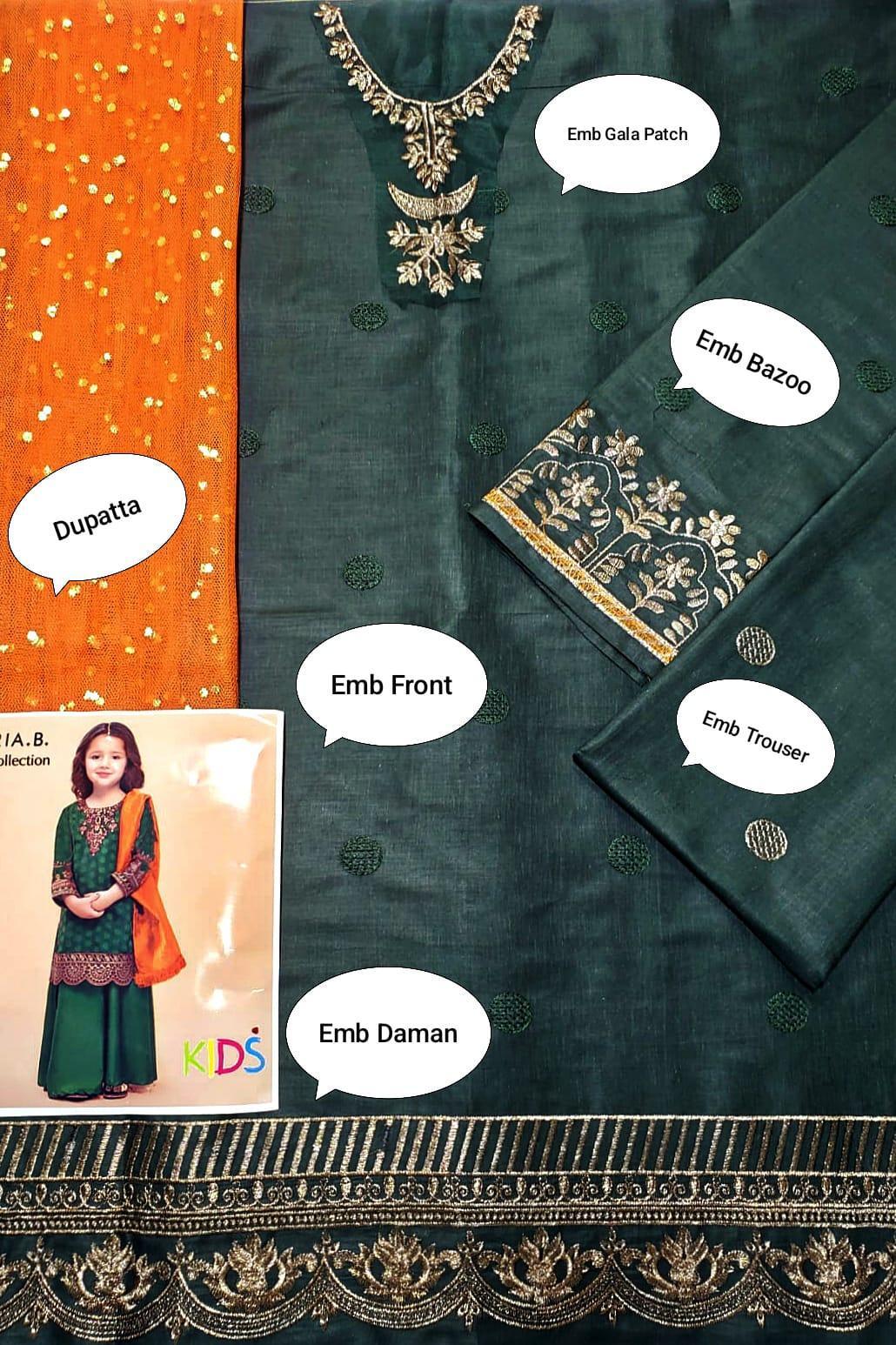 3 Pcs Girl's Lawn Embroidered Unstitched Suit