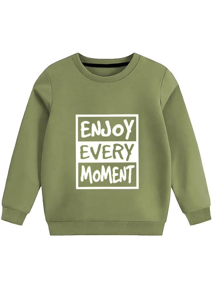 Boy's Fleece Sweatshirt - Enjoy Every Moment ,KM0000139A-Mehndi Green