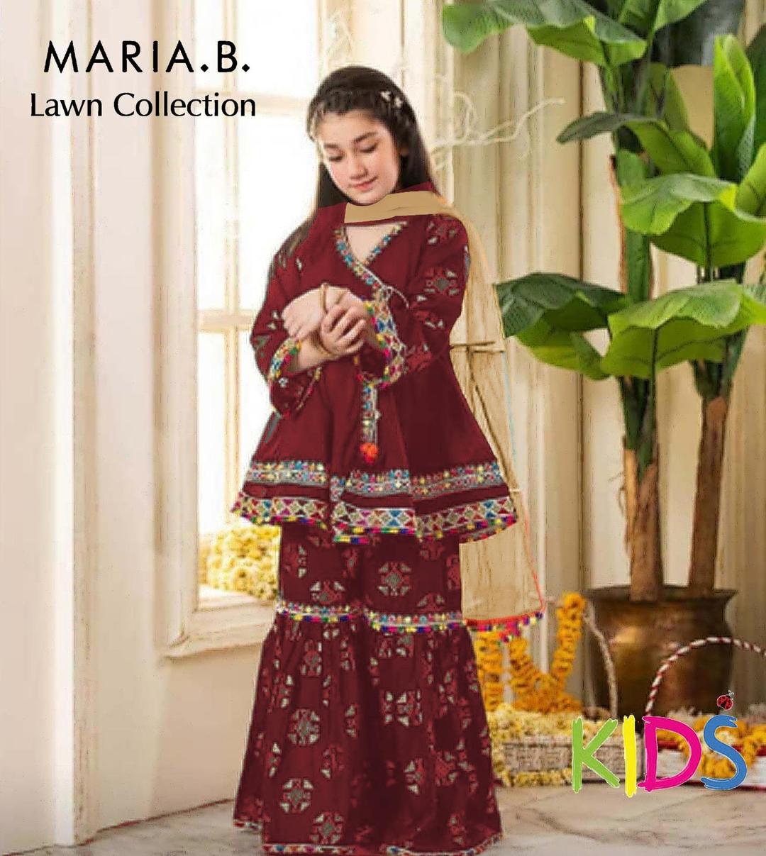 3 Pcs Girl's Lawn Embroidered Unstitched Suit