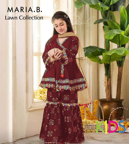 3 Pcs Girl's Lawn Embroidered Unstitched Suit