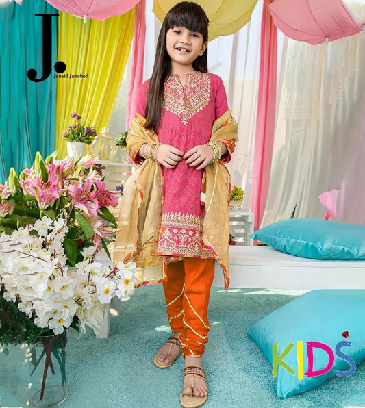 3 Pcs Girl's Lawn Embroidered Unstitched Suit
