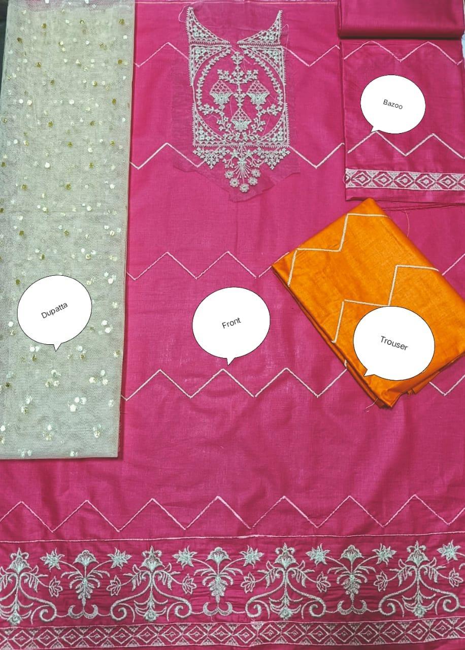 3 Pcs Girl's Lawn Embroidered Unstitched Suit