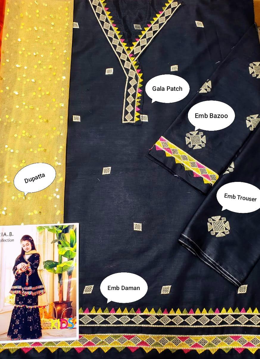 3 Pcs Girl's Lawn Embroidered Unstitched Suit