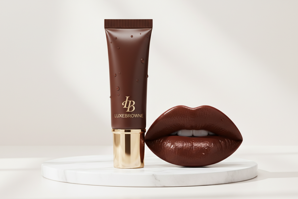 Rich brown lip balm with lips