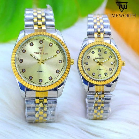 Stylish Unisex Silver Chain Strap Quartz Watch - 2 Pcs Analogue Couple Watches