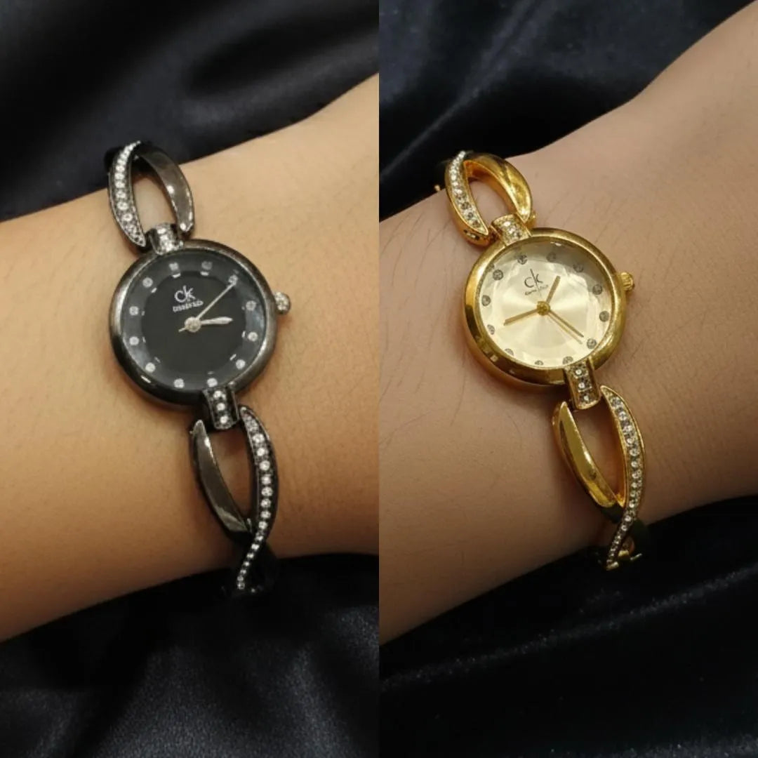 Glam & Grace Women's Chain Strap Watch - Stainless Steel Round Case