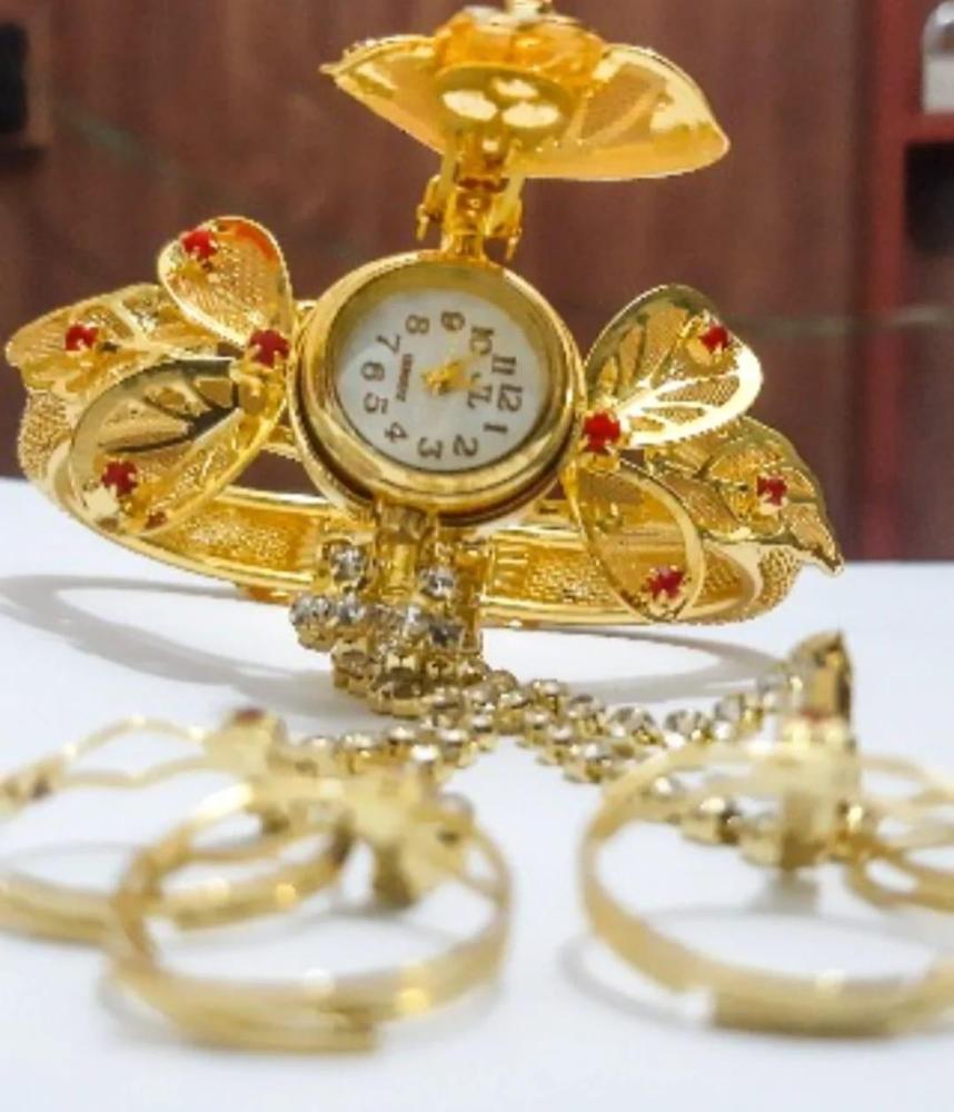 Glam & Grace Gold Plated Watch Bangle – Stainless Steel Women's Timepiece