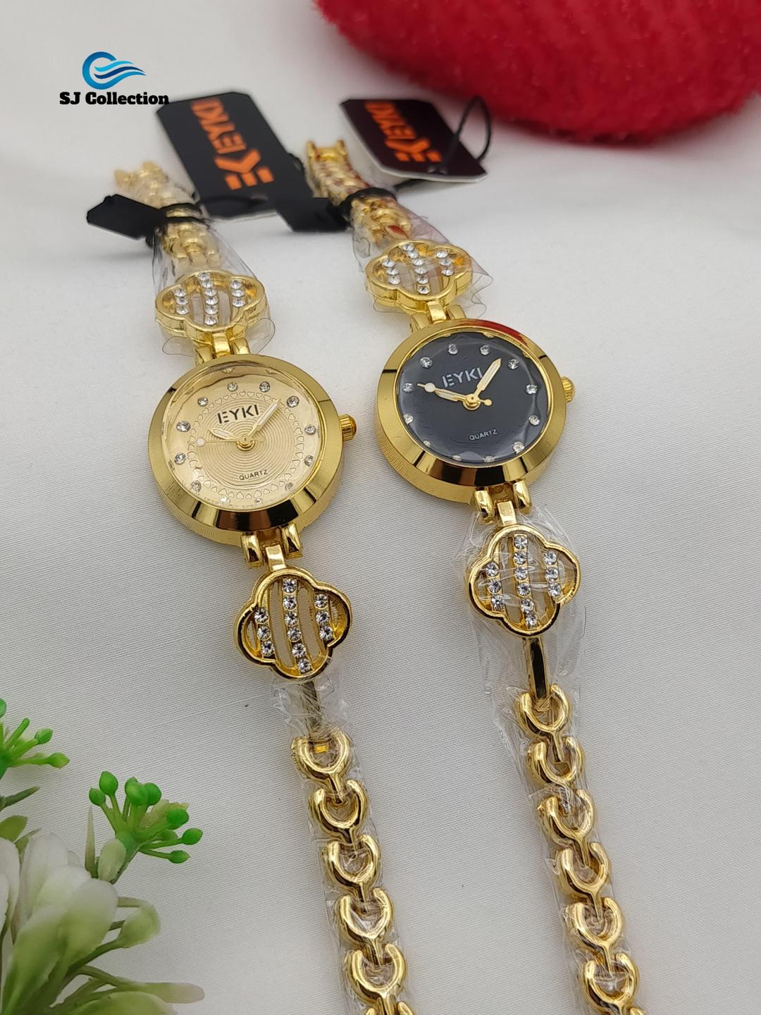 Glam & Grace Women's Crystal Quartz Watch – Golden Stainless Steel Chain Strap